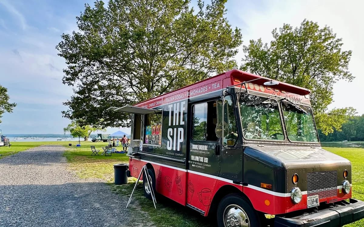 The Sip mobile beverage truck at a lakeside event